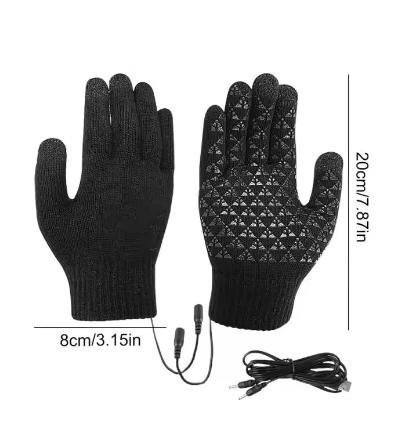 Glove measurements: about 20 cm long and 8 cm wide, with the USB split cable